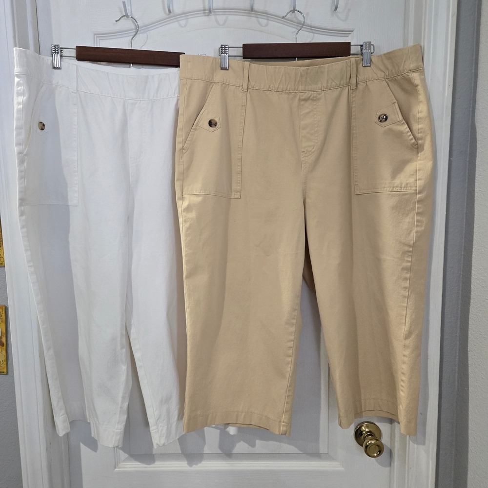 AnyBody Crop Pants Womens 1X White Tan Pull On Capri Bundle lot 2pk summer